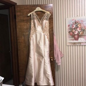 Champagne Mermaid Dress with Gem Detailing